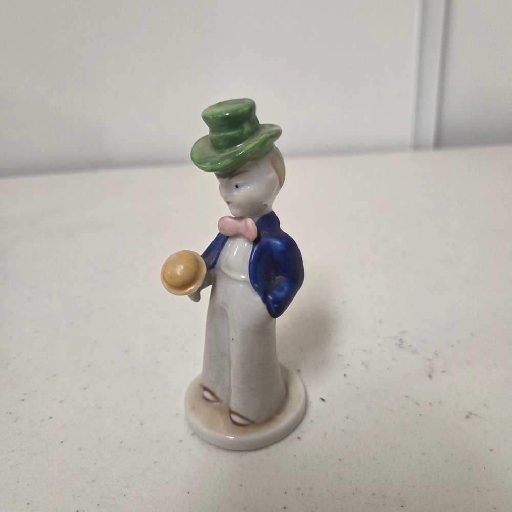 Vintage Made in Occupied Japan Porcelain Boy Figurine Green Top Hat Blue Jacket